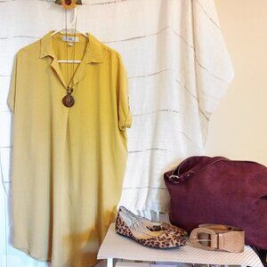 Mustard yellow Thread & Supply classic boho chic office comfy shirt dress